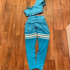 Bombshell Sportswear Blue Leggings with White Stripes